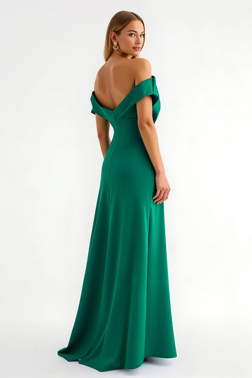 Off The Shoulder A Line Dark Green Satin Holiday Dress